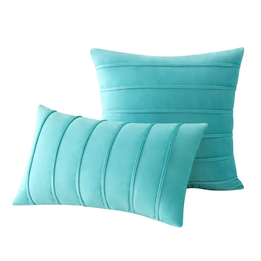 Teal velvet throw pillow covers with stitched vertical pleats for decorbites blue velvet stripe living room decor