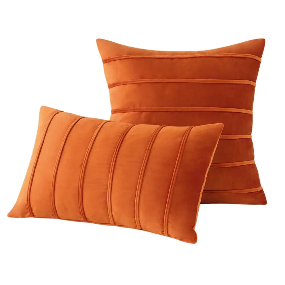 Set of two rust-colored velvet throw pillow covers with stitched vertical stripes for decorbites blue velvet stripe decor