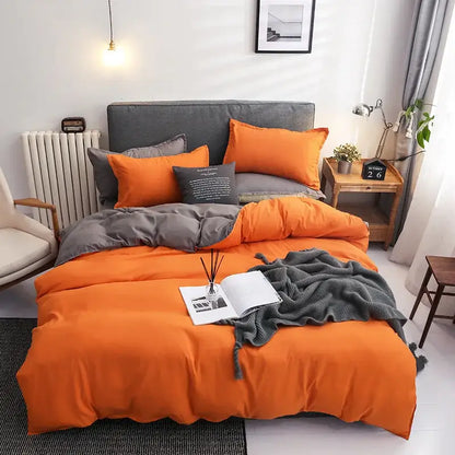 Luxury orange and gray duvet cover set with matching pillowcases and throw blanket for bedroom bedding use