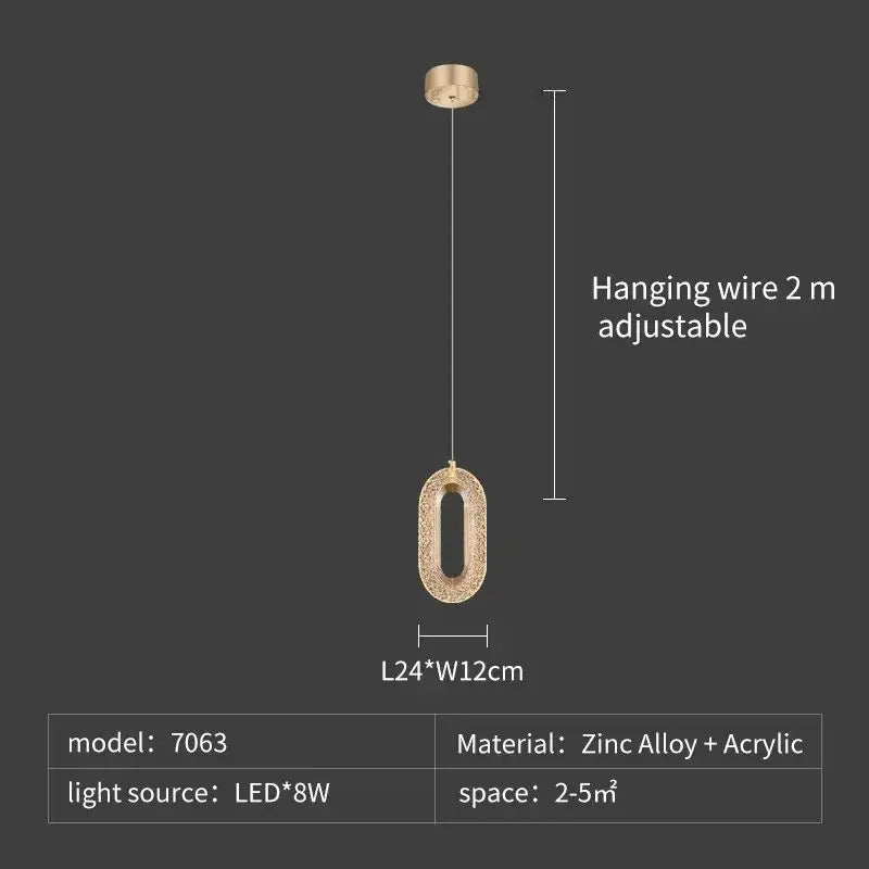 Gold-toned oval decorbites crystal rings chandelier with textured zinc alloy and acrylic surface for staircase lighting