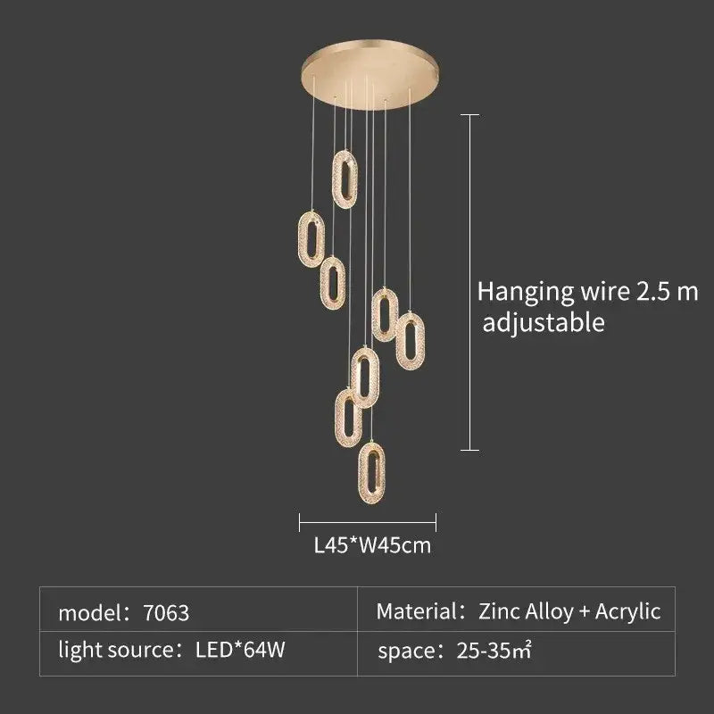 Luxury oval gold decorbites crystal rings chandelier with sparkling acrylic pendants and zinc alloy ceiling mount