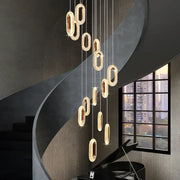 Luxury oval gold decorbites crystal rings chandelier with sparkling crystal-encrusted pendant lights for staircase lighting