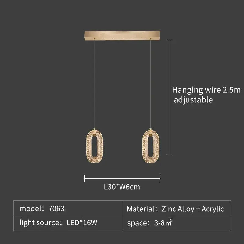 Gold-toned oval decorbites crystal rings chandelier with textured zinc alloy and acrylic for luxury staircase lighting
