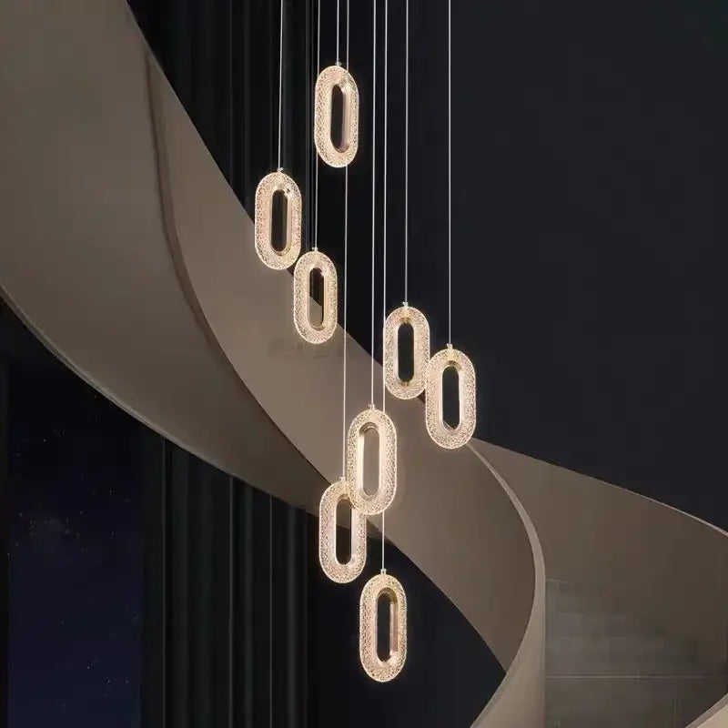 Luxury oval gold decorbites crystal rings chandelier with sparkling crystal rings and warm golden glow for staircase lighting