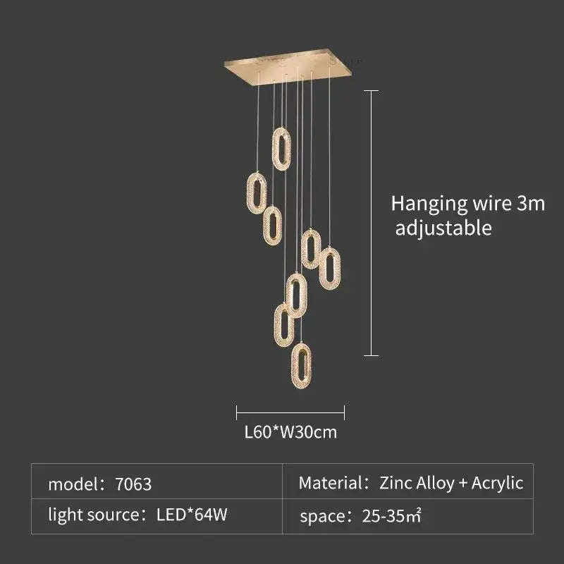 Luxury oval gold decorbites crystal rings chandelier with acrylic oval lights suspended from zinc alloy plate