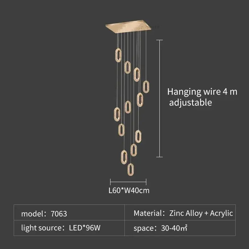 Luxury oval gold decorbites crystal rings chandelier with oval acrylic lights suspended from zinc alloy ceiling plate