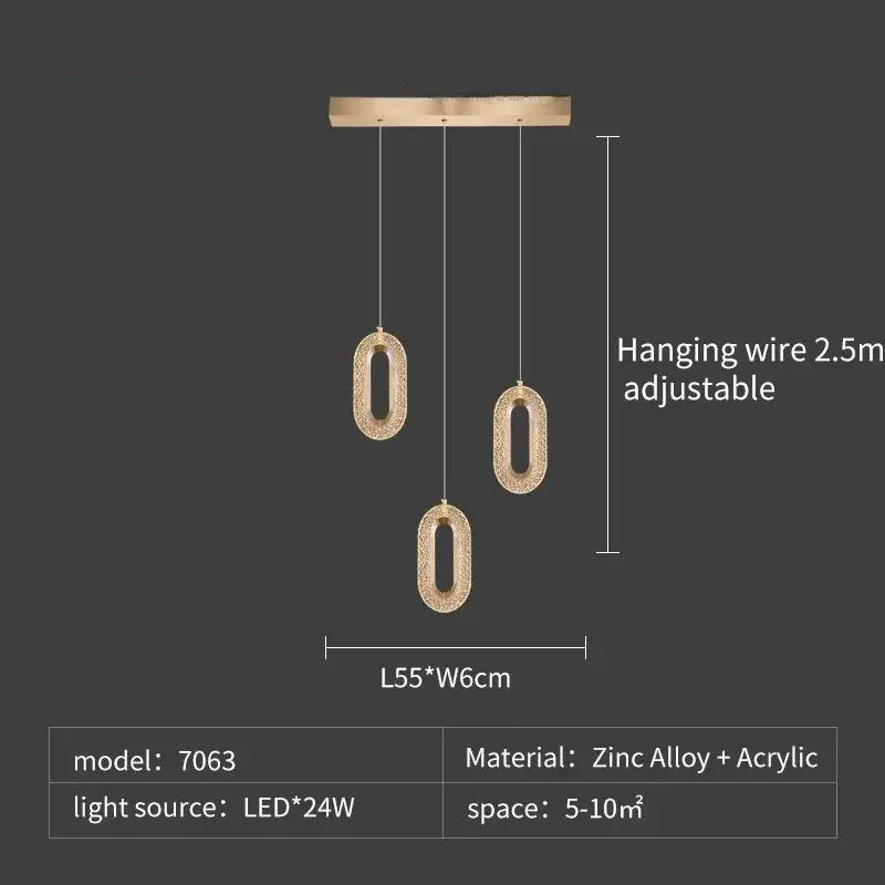 Luxury oval gold decorbites crystal rings chandelier with textured sparkling acrylic and zinc alloy frame for staircase lighting