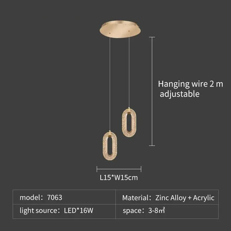 Modern gold-toned decorbites crystal rings chandelier with textured pendant lights and adjustable zinc alloy mount for staircase