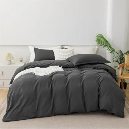 Dark gray duvet cover set with soft smooth texture and subtle sheen from decorbites light gray luxury satin bedding
