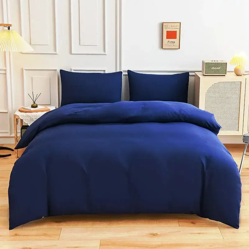 Royal blue satin duvet cover set with matching pillowcases from decorbites light gray and navy bedding collection