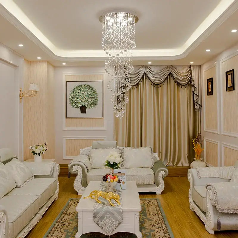Luxury silver cascading decorbites crystal led chandelier with clear faceted beads for staircase pendant lighting decor