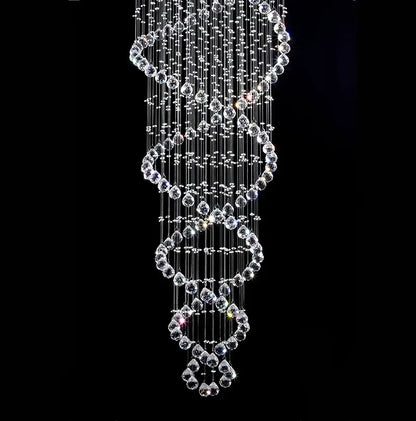 Luxury silver cascading decorbites crystal led chandelier with clear faceted beads in spiral patterns for staircase lighting