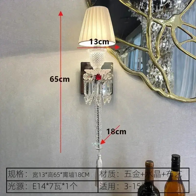 Luxury silver crystal wall lamp with cream pleated shade and red gemstone accent for bedroom decorbites crystal wall lamp