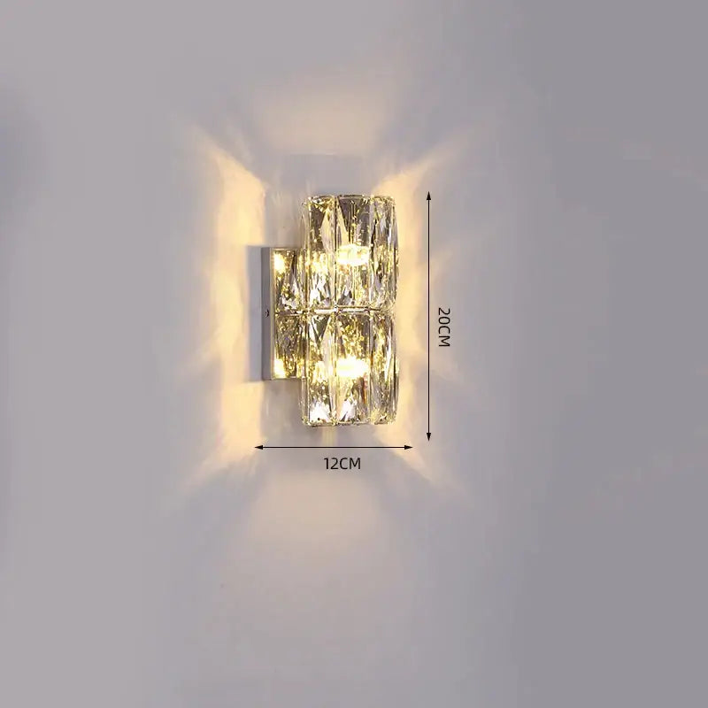 Luxury silver crystal deluxe wall sconce with crystal faceted glass and sleek metallic backplate for living room decorbites crystal deluxe
