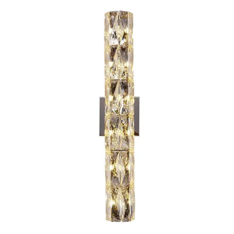 Luxury silver crystal wall sconce with faceted clear crystal deluxe body and sleek chrome bracket for living room decorbites