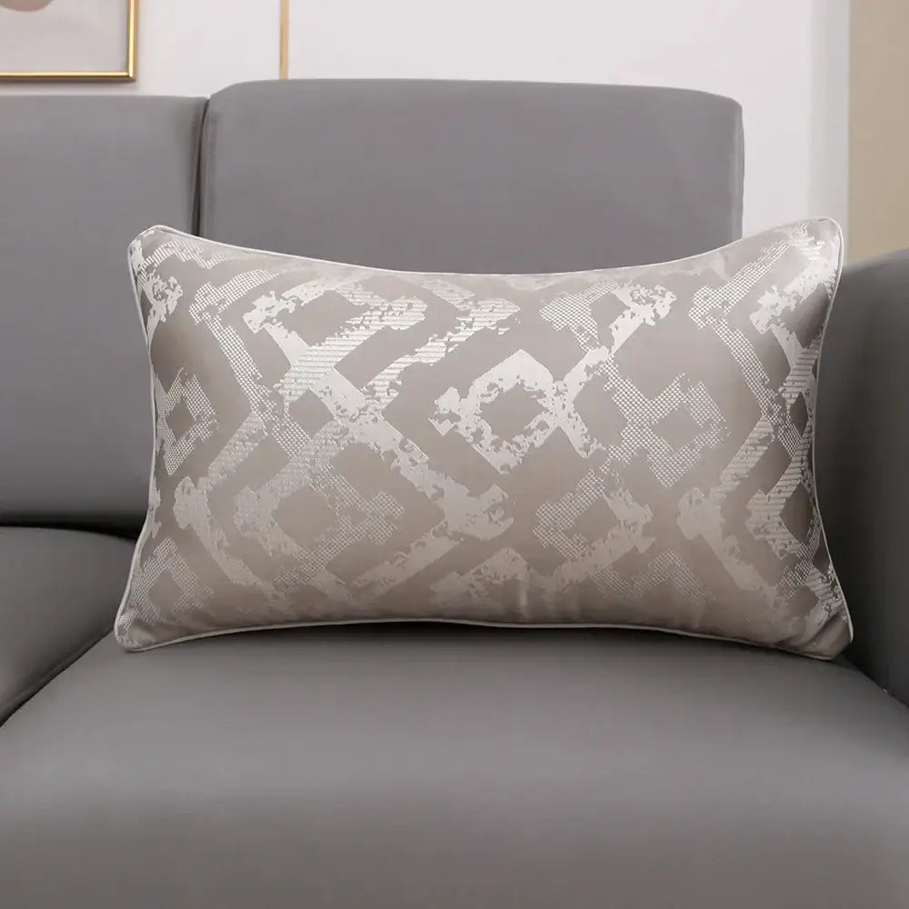 Luxury silver quilted jacquard cushion cover with subtle geometric pattern and soft textured fabric finish luxury cushion cover