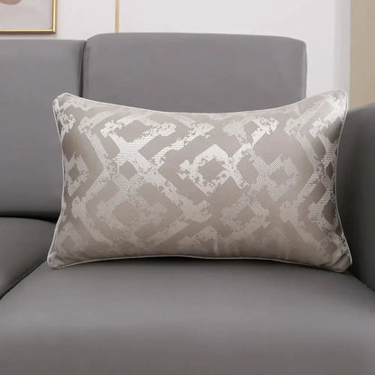 Luxury silver quilted jacquard cushion cover with subtle geometric pattern and soft textured fabric finish luxury cushion cover