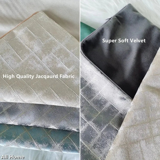 Luxury silver quilted jacquard cushion cover with super soft velvet lining for elegant bedroom decor