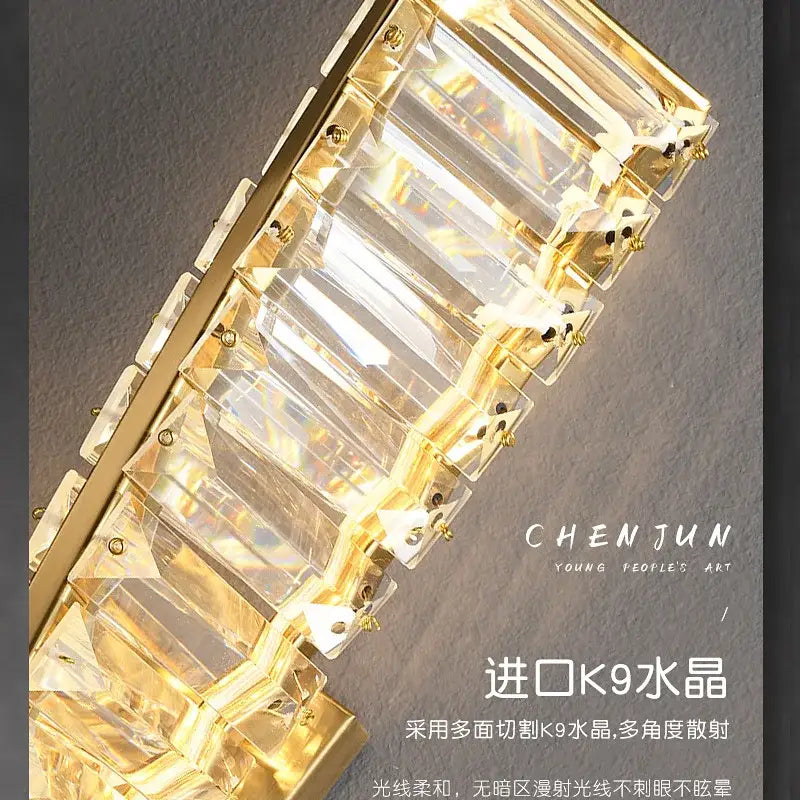 Luxury textured crystal gold wall lamp featuring gold-framed k9 crystal panels with warm light for living room decorbites crystal gold wall