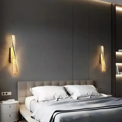 Luxury textured crystal gold wall lamp decorbites crystal gold sconces illuminate dark gray bedroom walls