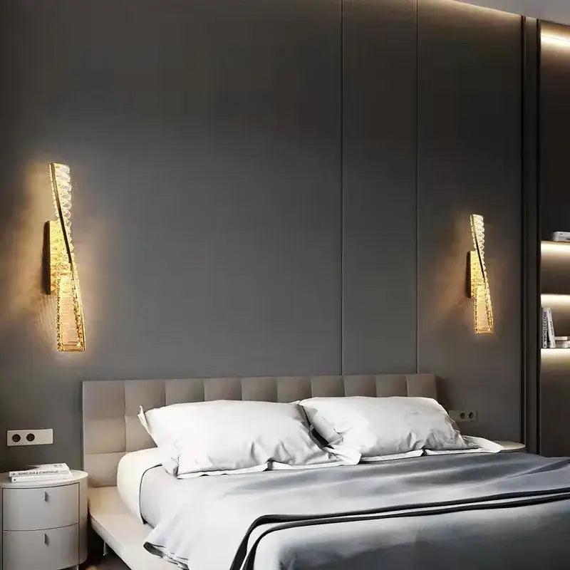 Luxury textured crystal gold wall lamp decorbites crystal gold sconces illuminate dark gray bedroom walls