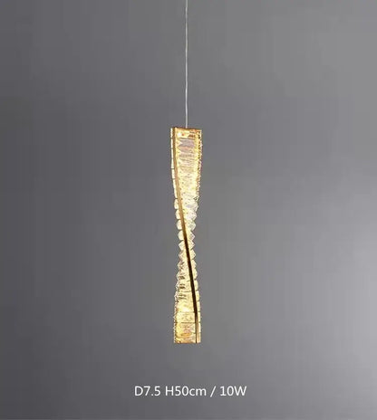 A sleek crystal gold wall lamp with twisted glass design and warm golden light for luxury living room decorbites