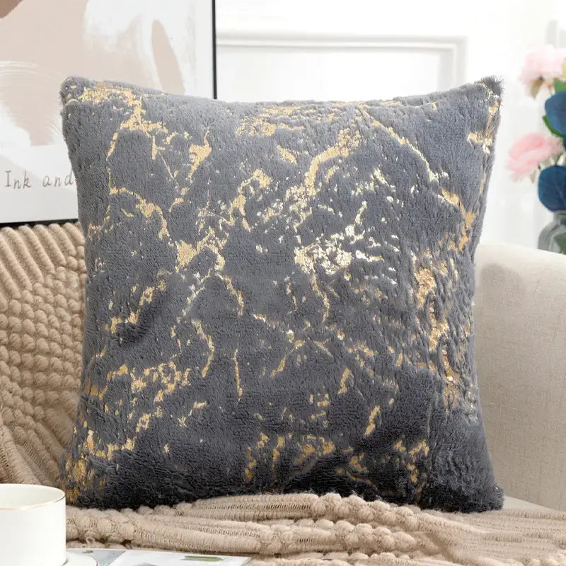 Luxury dark gray cushion cover with decorbites golden fur marble pattern for elegant bedroom decorbites golden fur cushion