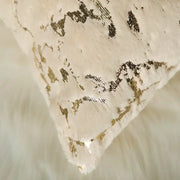 Luxury white and gold fur cushion cover with plush faux-fur texture and golden fur decorbites accents for bedroom decor