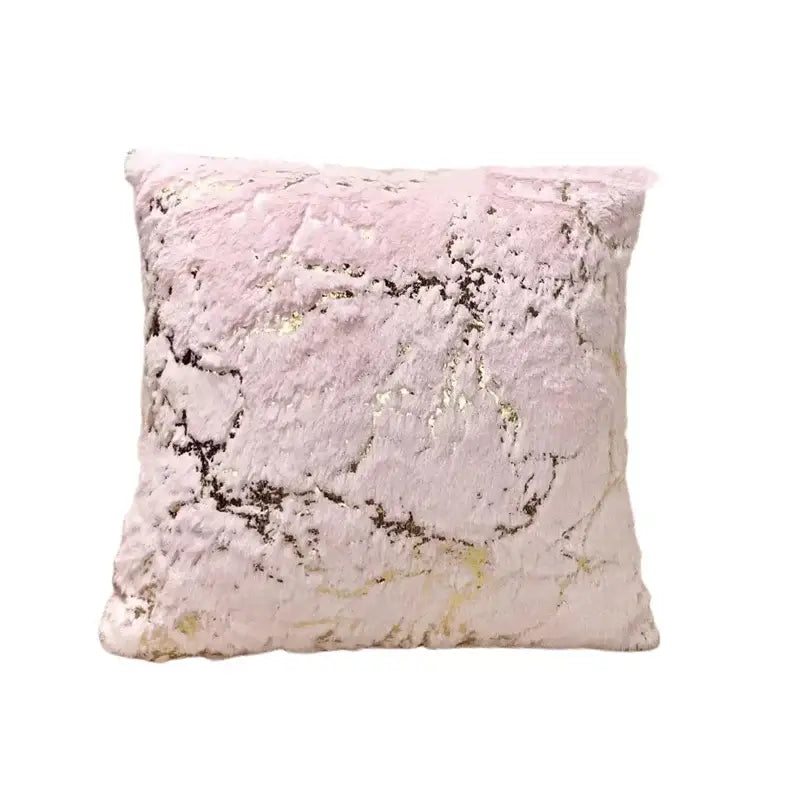 Luxury white and gold fur cushion cover with a plush pink and metallic gold marble texture for elegant decorbites golden fur decor