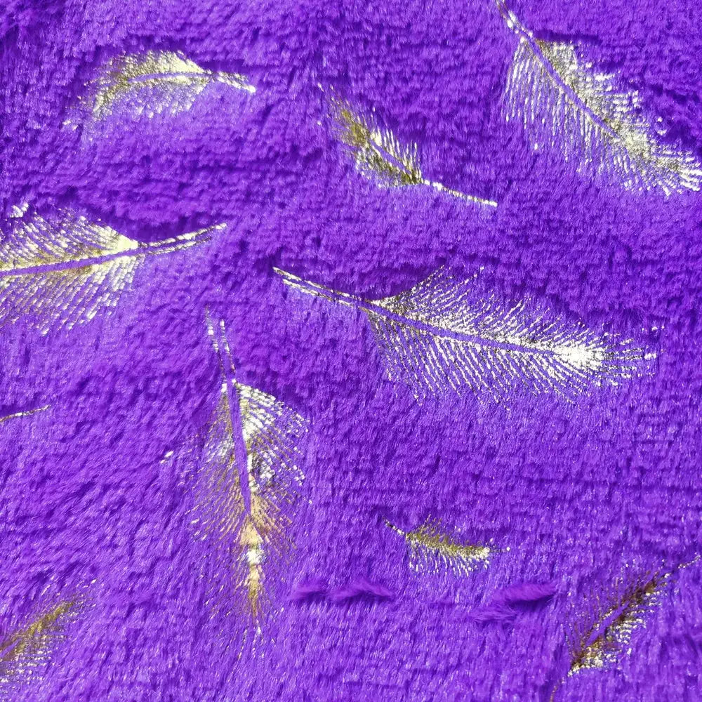 Purple plush cushion cover with metallic gold feather patterns luxury decorbites golden fur cushion for bedroom decor