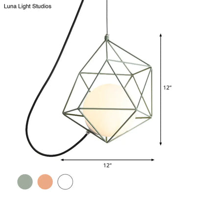 Macaron 1-Head Wire Cage Pendant Light with White/Orange/Green Finish