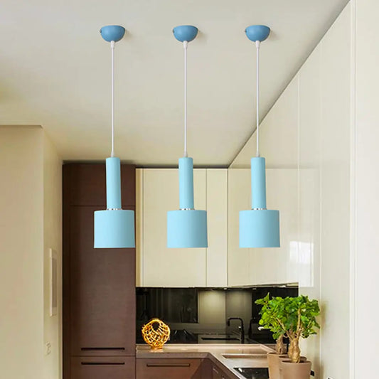 Macaron 1-Light Blue Finish 2-Layer Tube Metal Hanging Light Kit, Ceiling Pendant Lamp for Table