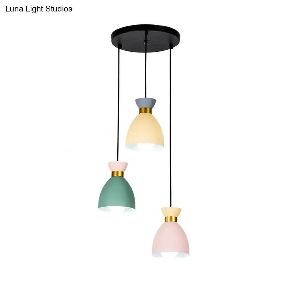 Macaron Cluster Pendant Light with Aluminum Shade in Green-Yellow-Pink - 3 Light Cup Hanging Fixture