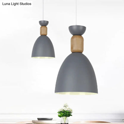 Macaron Dining Room Suspended Light Fixture with Metal and Wood Accents