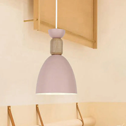 Macaron Dining Room Suspended Light Fixture with Metal and Wood Accents