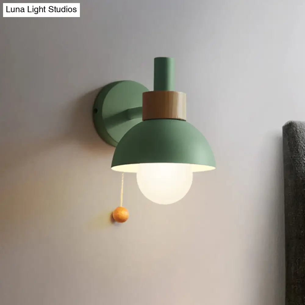 DecorBites™ DecorBites™ Macaron Domed Sconce with Pull Chain and Metal Shade in White/Pink/Green