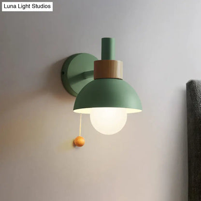 DecorBites™ DecorBites™ Macaron Domed Sconce with Pull Chain and Metal Shade in White/Pink/Green