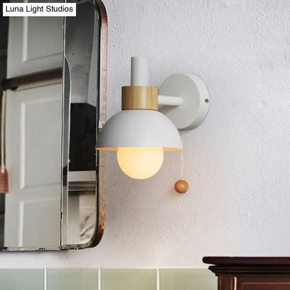 DecorBites™ DecorBites™ Macaron Domed Sconce with Pull Chain and Metal Shade in White/Pink/Green