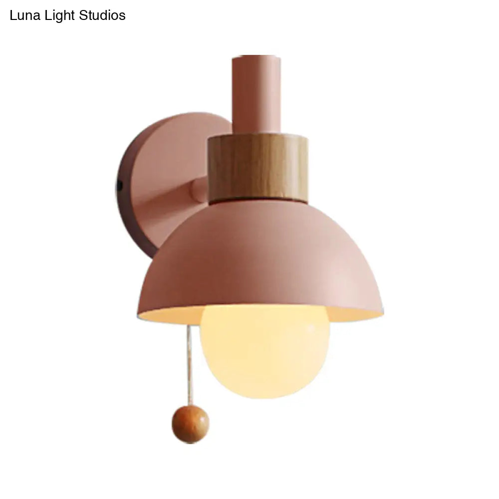 DecorBites™ DecorBites™ Macaron Domed Sconce with Pull Chain and Metal Shade in White/Pink/Green