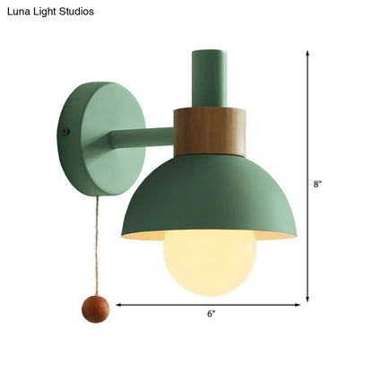 DecorBites™ DecorBites™ Macaron Domed Sconce with Pull Chain and Metal Shade in White/Pink/Green