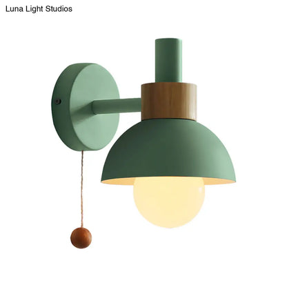 DecorBites™ DecorBites™ Macaron Domed Sconce with Pull Chain and Metal Shade in White/Pink/Green