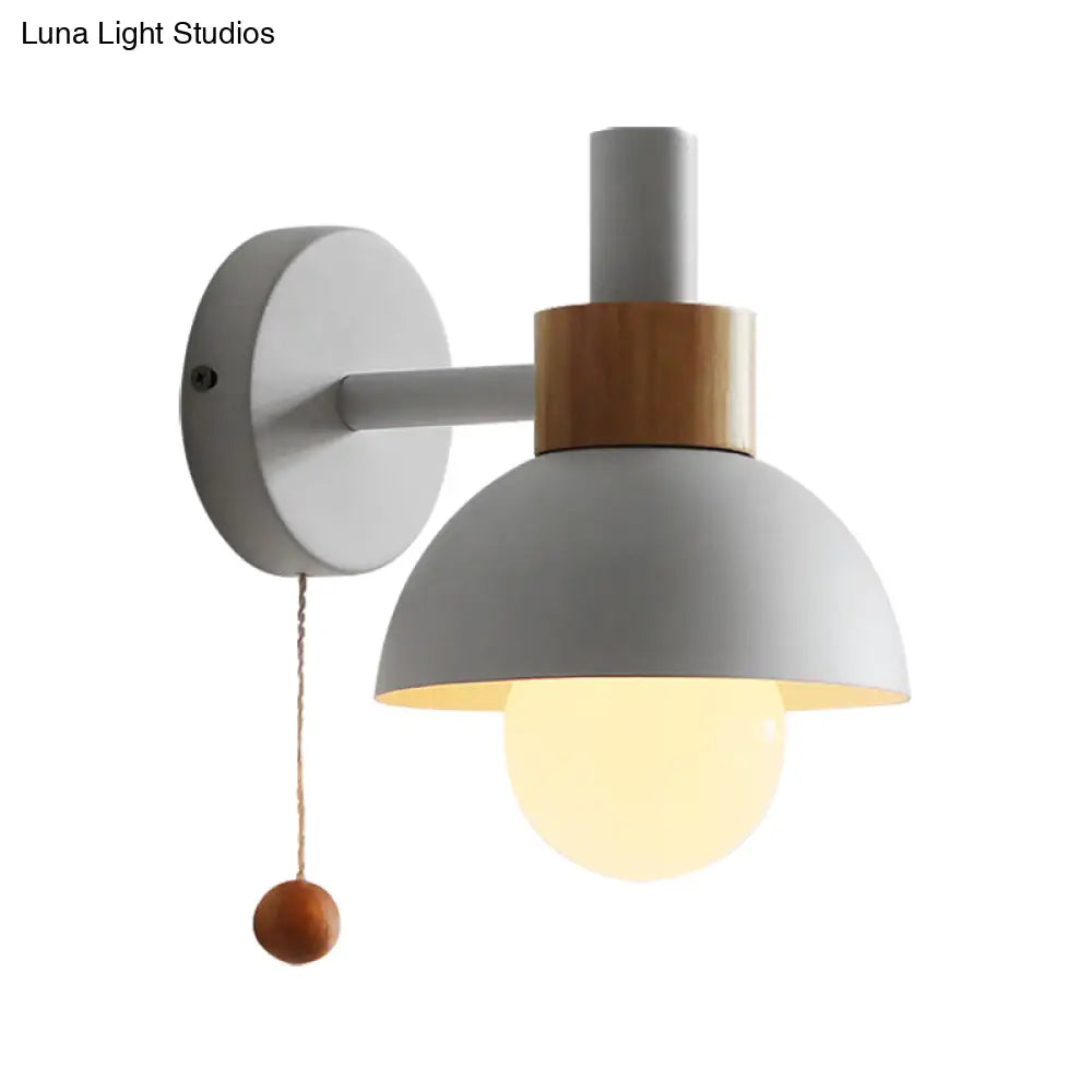 DecorBites™ DecorBites™ Macaron Domed Sconce with Pull Chain and Metal Shade in White/Pink/Green