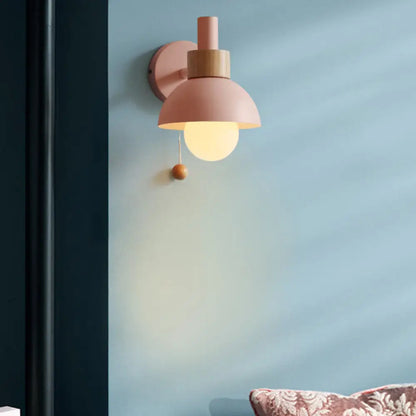 DecorBites™ DecorBites™ Macaron Domed Sconce with Pull Chain and Metal Shade in White/Pink/Green