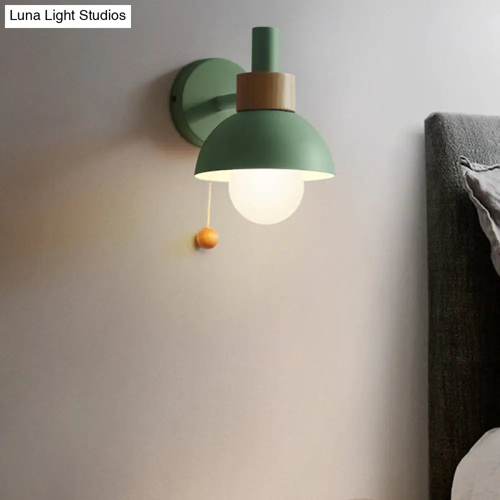 DecorBites™ DecorBites™ Macaron Domed Sconce with Pull Chain and Metal Shade in White/Pink/Green