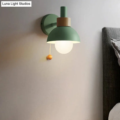 DecorBites™ DecorBites™ Macaron Domed Sconce with Pull Chain and Metal Shade in White/Pink/Green