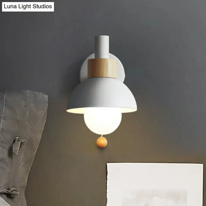 DecorBites™ DecorBites™ Macaron Domed Sconce with Pull Chain and Metal Shade in White/Pink/Green