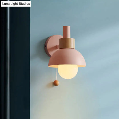 DecorBites™ DecorBites™ Macaron Domed Sconce with Pull Chain and Metal Shade in White/Pink/Green