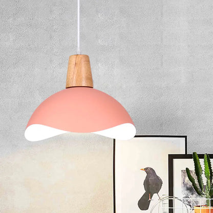 Macaron Iron 1-Light Waving Dome Pendant Lamp in Pink/Yellow/Green Finish for Dining Room