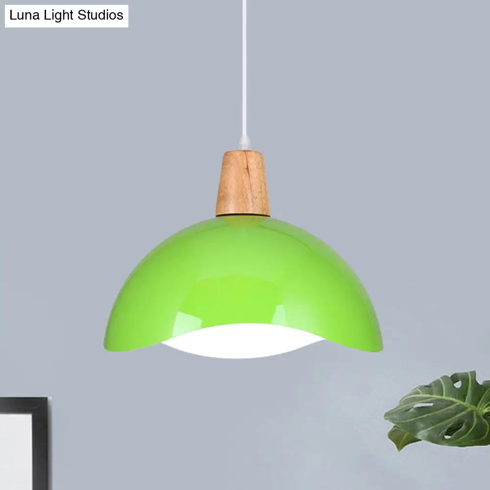 Macaron Iron 1-Light Waving Dome Pendant Lamp in Pink/Yellow/Green Finish for Dining Room