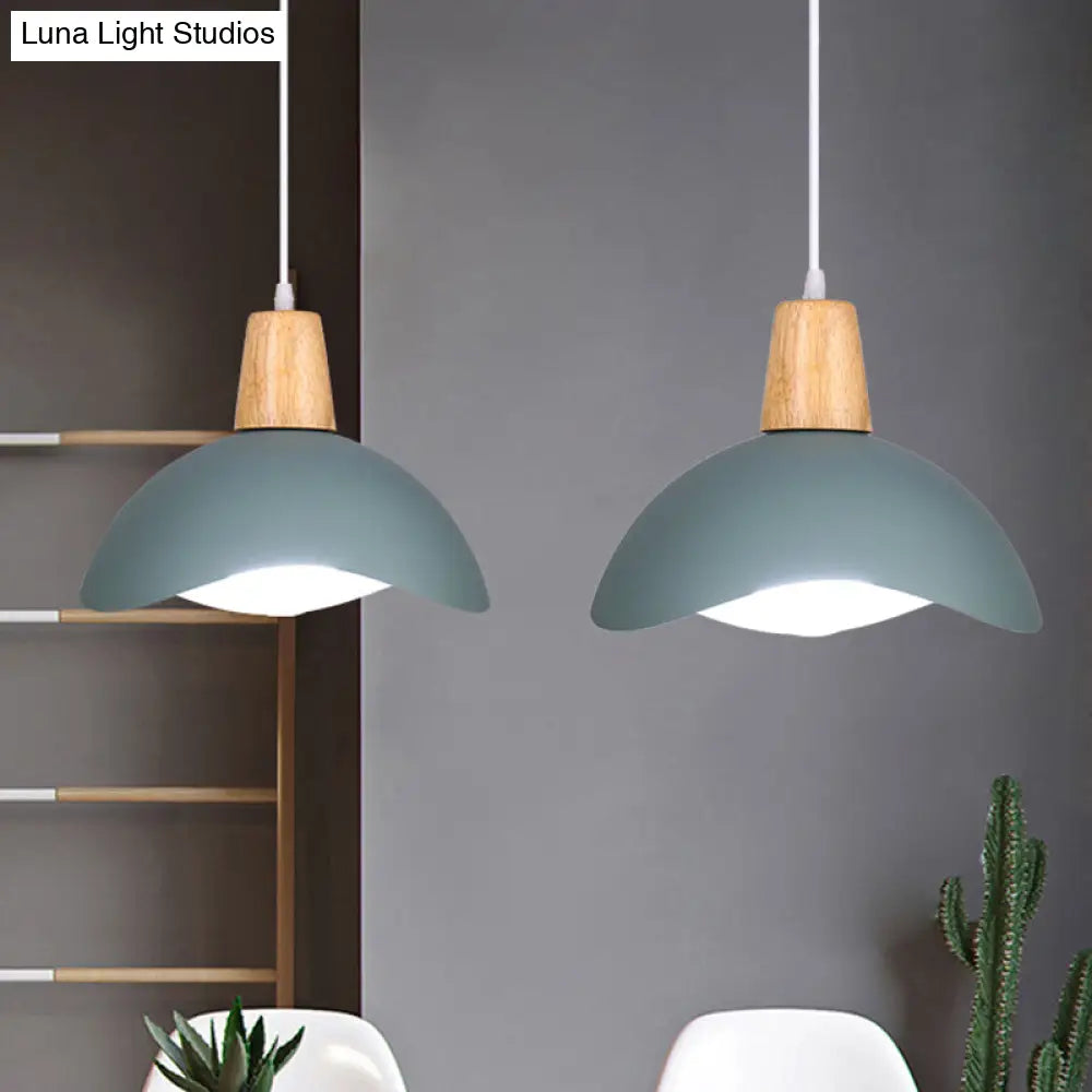 Macaron Iron 1-Light Waving Dome Pendant Lamp in Pink/Yellow/Green Finish for Dining Room